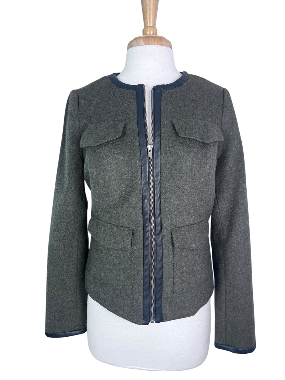 Vintage Limited Wool Blend Blazer Jacket Womens Medium Tall Army Green Military